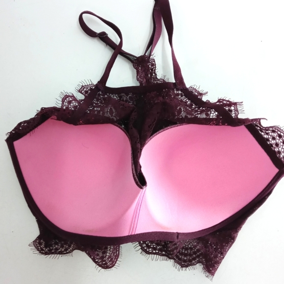 Victoria's Secret Pink Maroon Push Halter‎ Lace Bralette - Picture 8 of 9